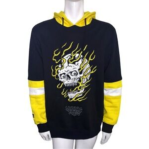 Lurking Class Sketchy Tank Black & Yellow Flaming skull Hoodie Large Streetwear